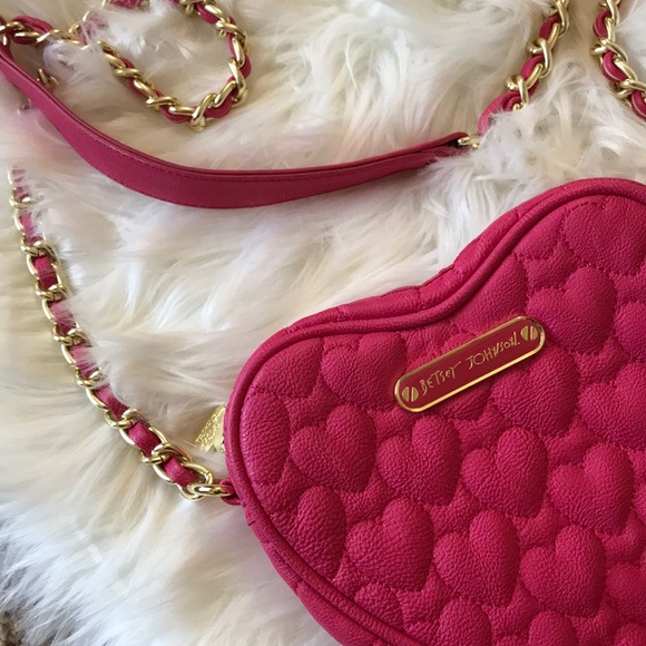 Betsey Johnson Handbags - Betsey Johnson Hot Pink Quilted Heart Bag